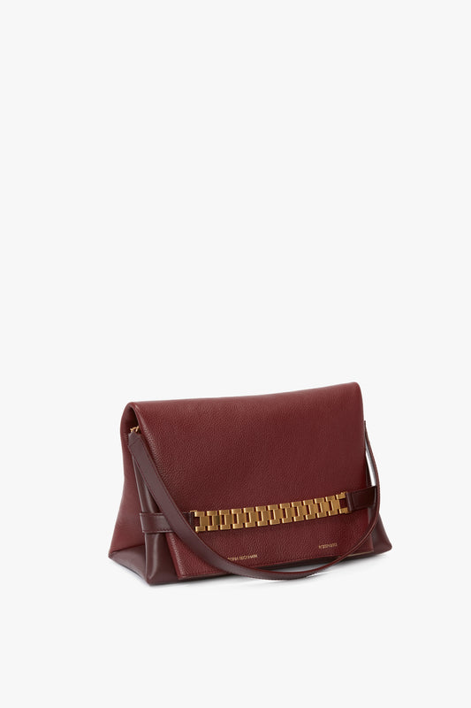 Chain Pouch With Strap In Bordeaux Grained Calf