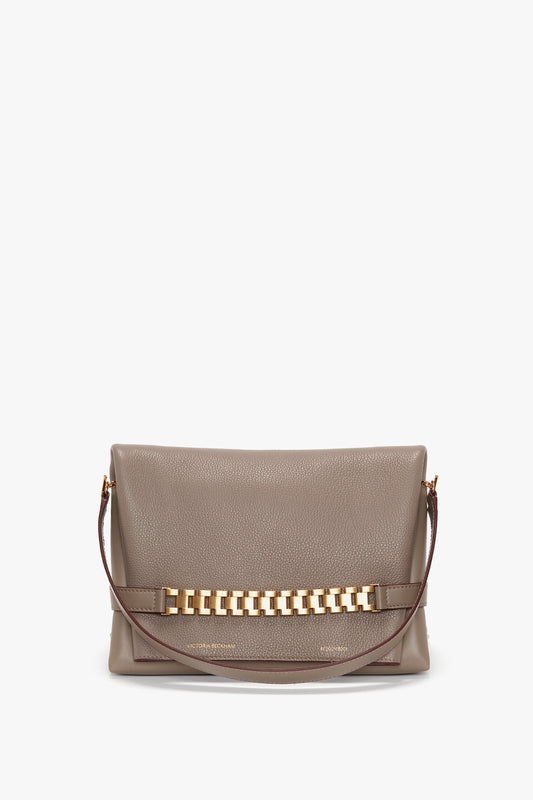 Chain Pouch With Strap In Taupe Grained Calf