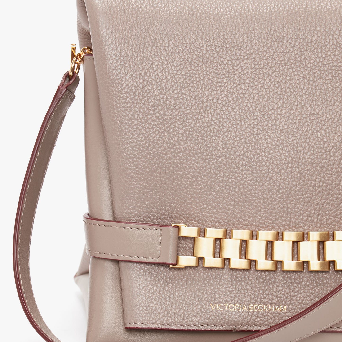 Chain Pouch In Taupe Grained Leather