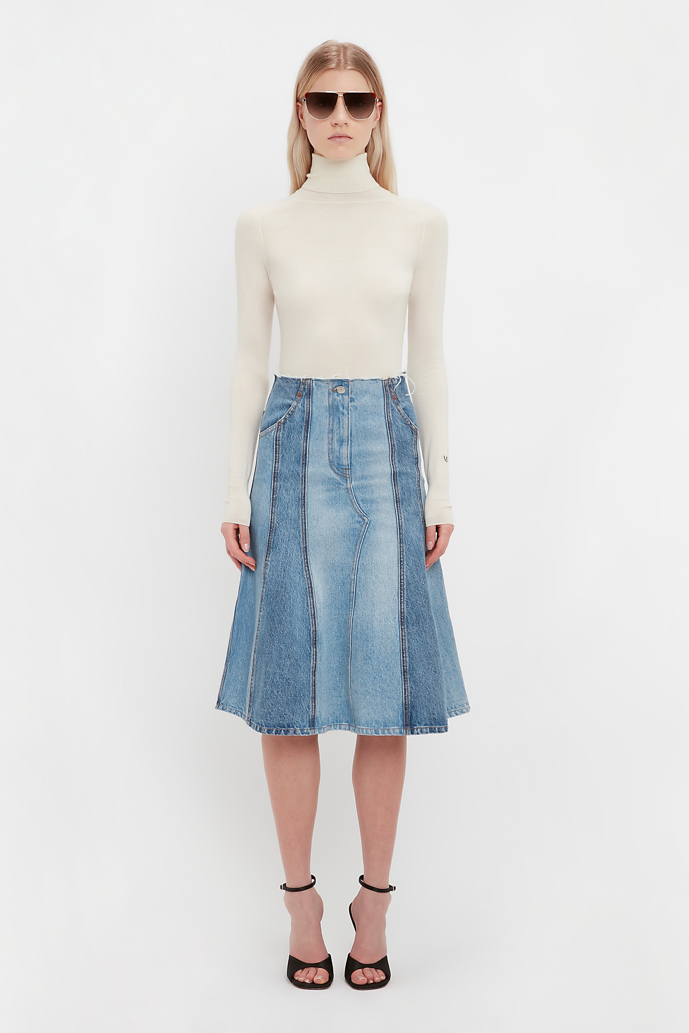 Unique Bargains Womens High Waist ALine Flared Pleated Midi Denim Skirt   Walmartcom