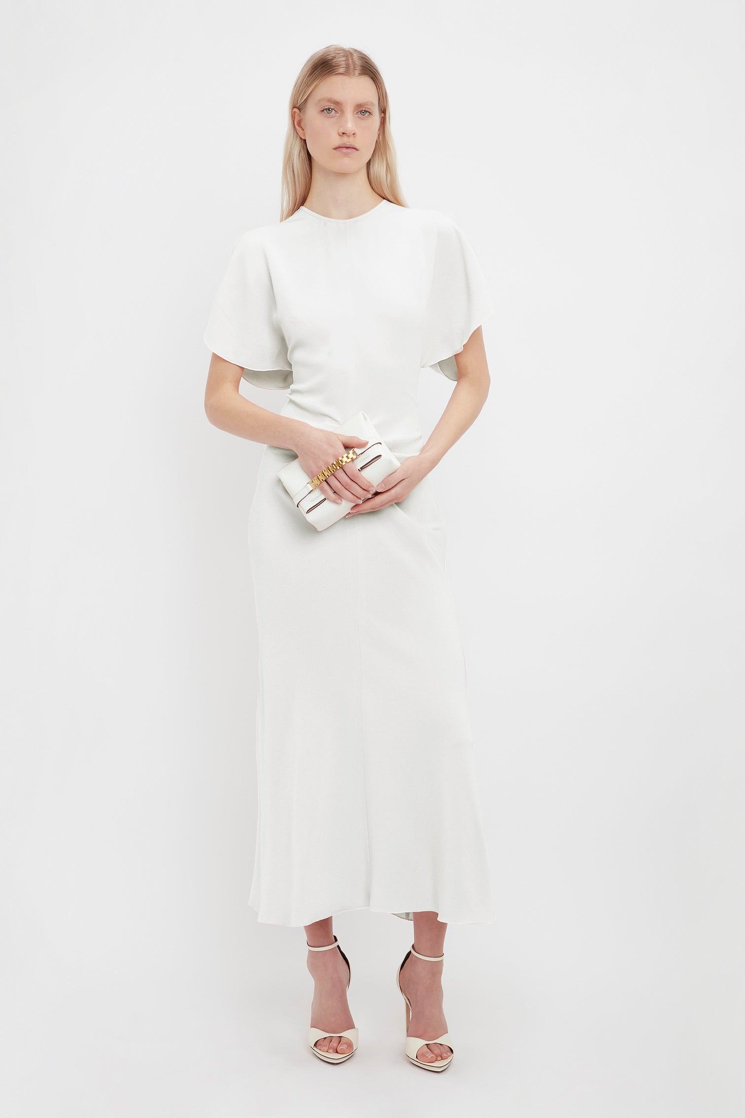 Exclusive Gathered Waist Midi Dress In Ivory – Victoria Beckham UK