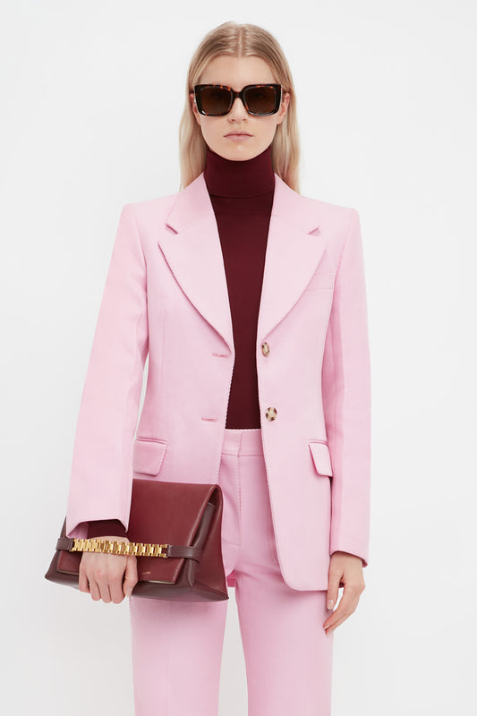 Chain Pouch With Strap In Bordeaux Grained Calf