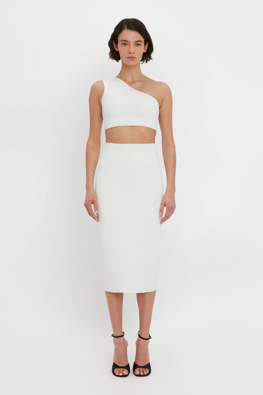 VB Body Fitted Midi Skirt In White
