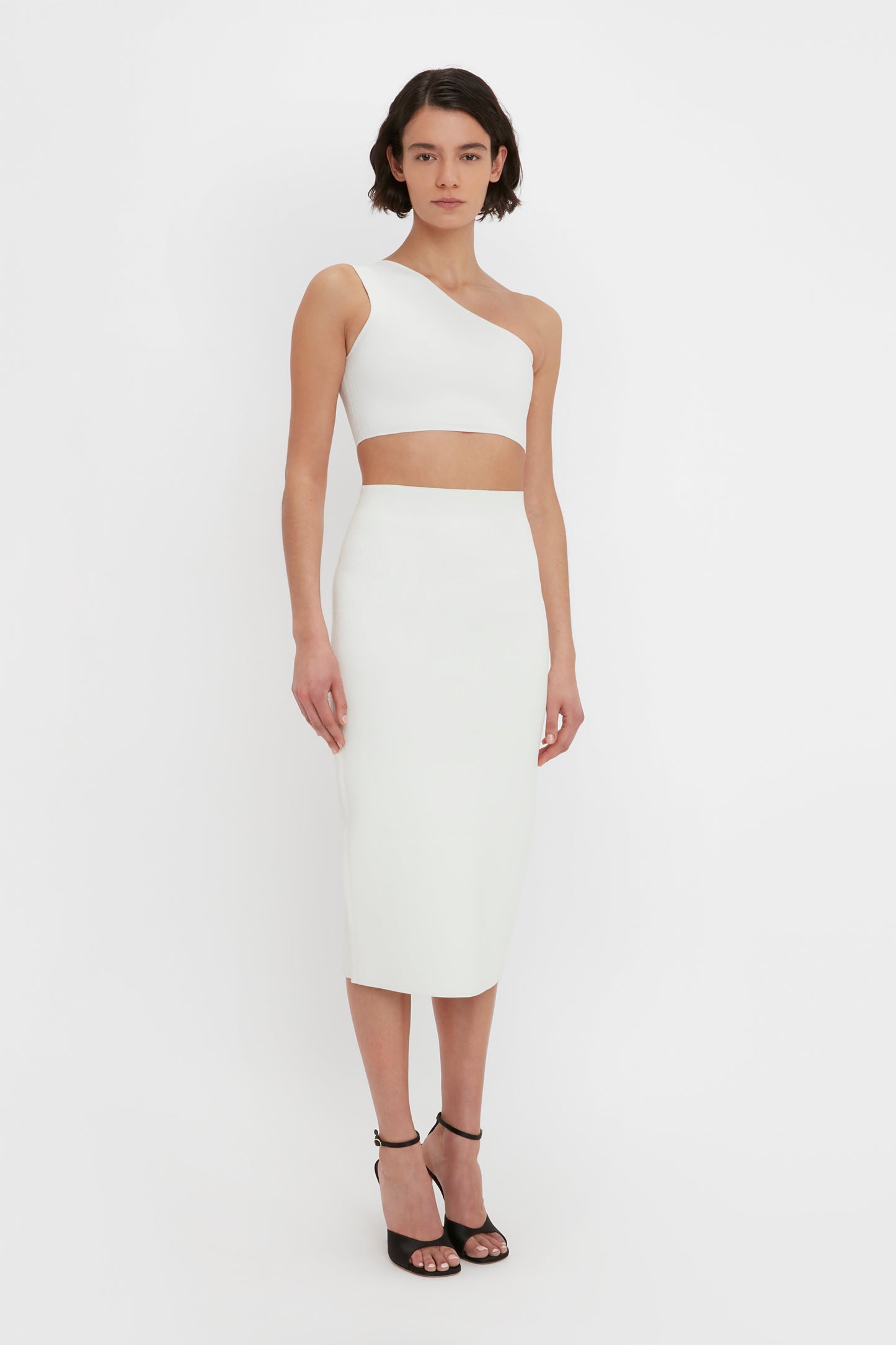 VB Body Fitted Midi Skirt In White