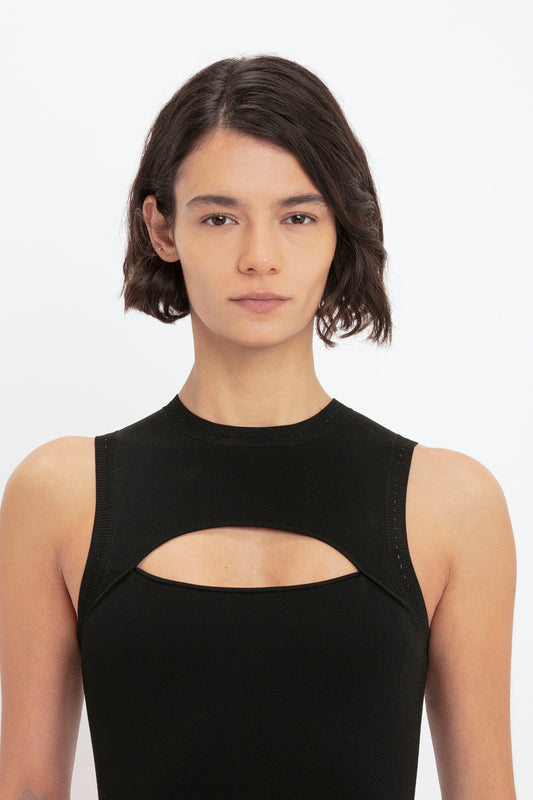 VB Body Slash Front Midi Dress In Black