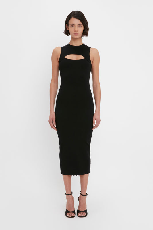 VB Body Slash Front Midi Dress In Black