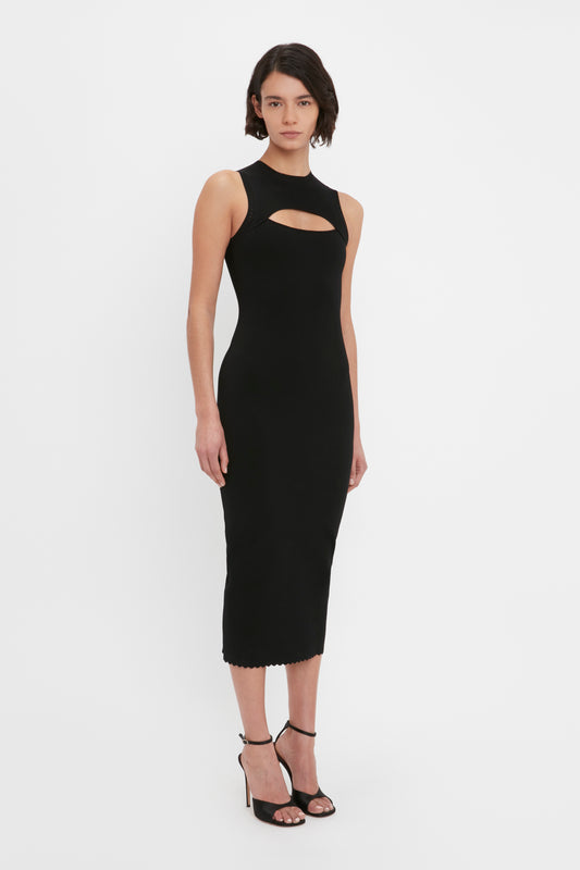 VB Body Slash Front Midi Dress In Black