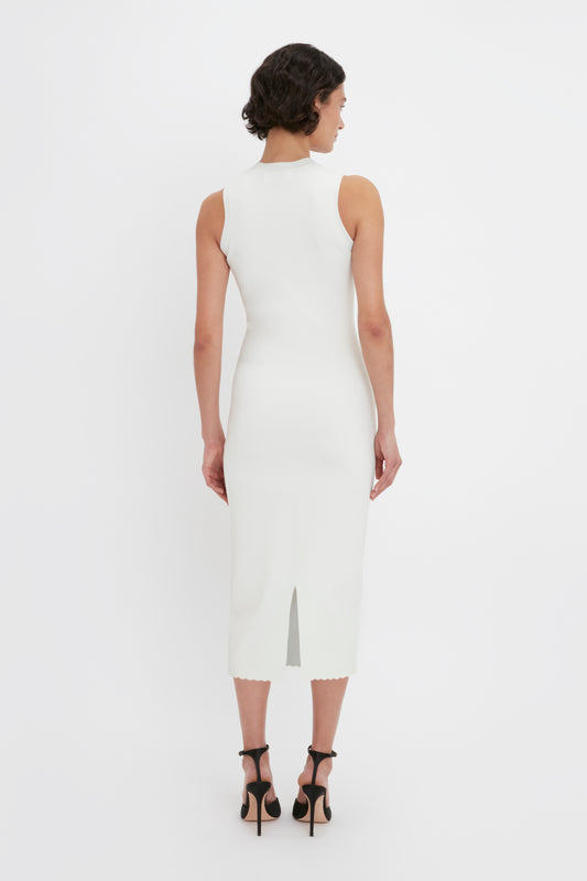 VB Body Slash Front Midi Dress In White