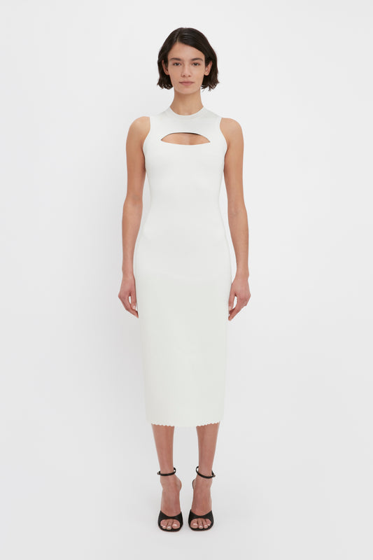 VB Body Slash Front Midi Dress In White