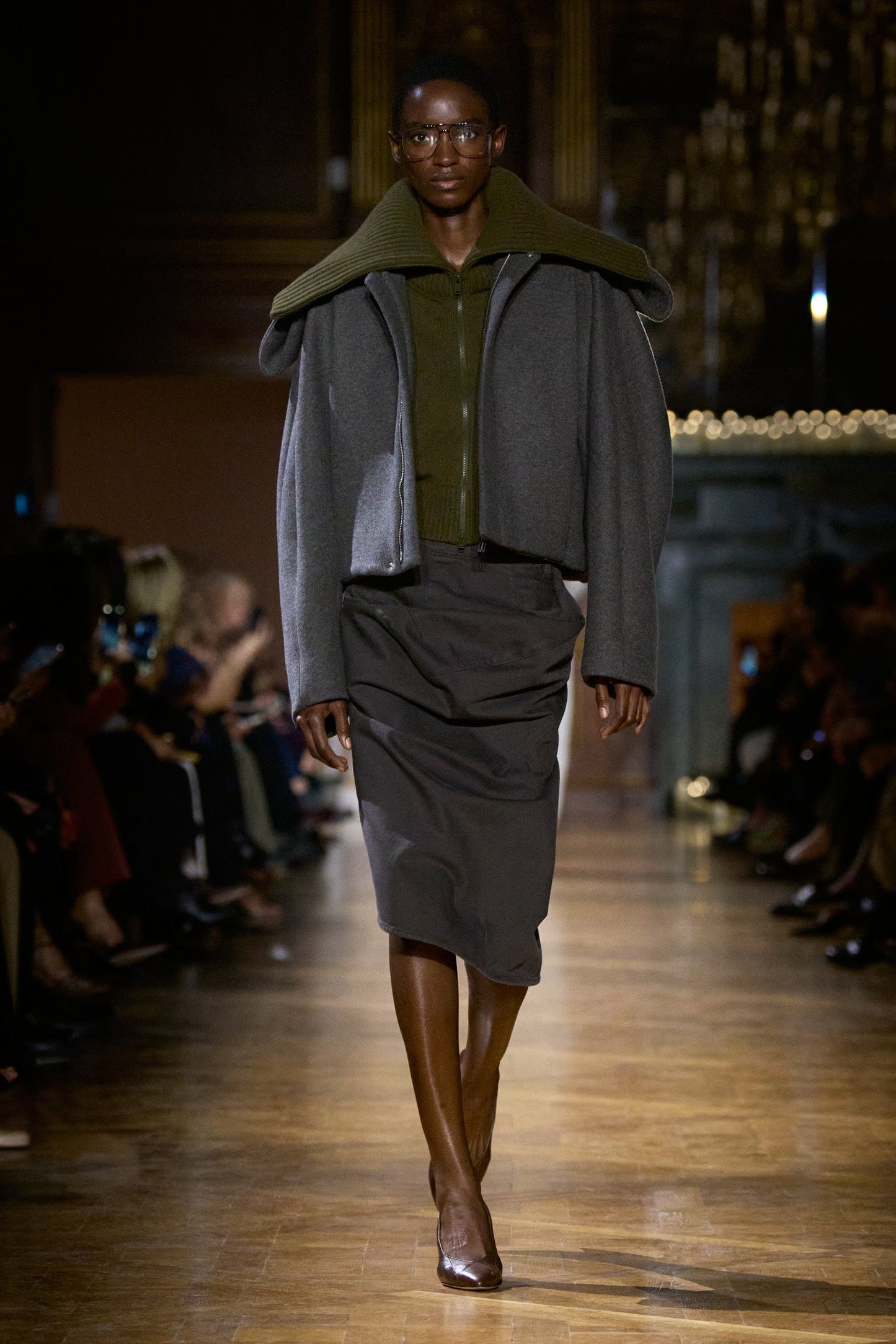 Folded Collar Bomber Jacket In Grey