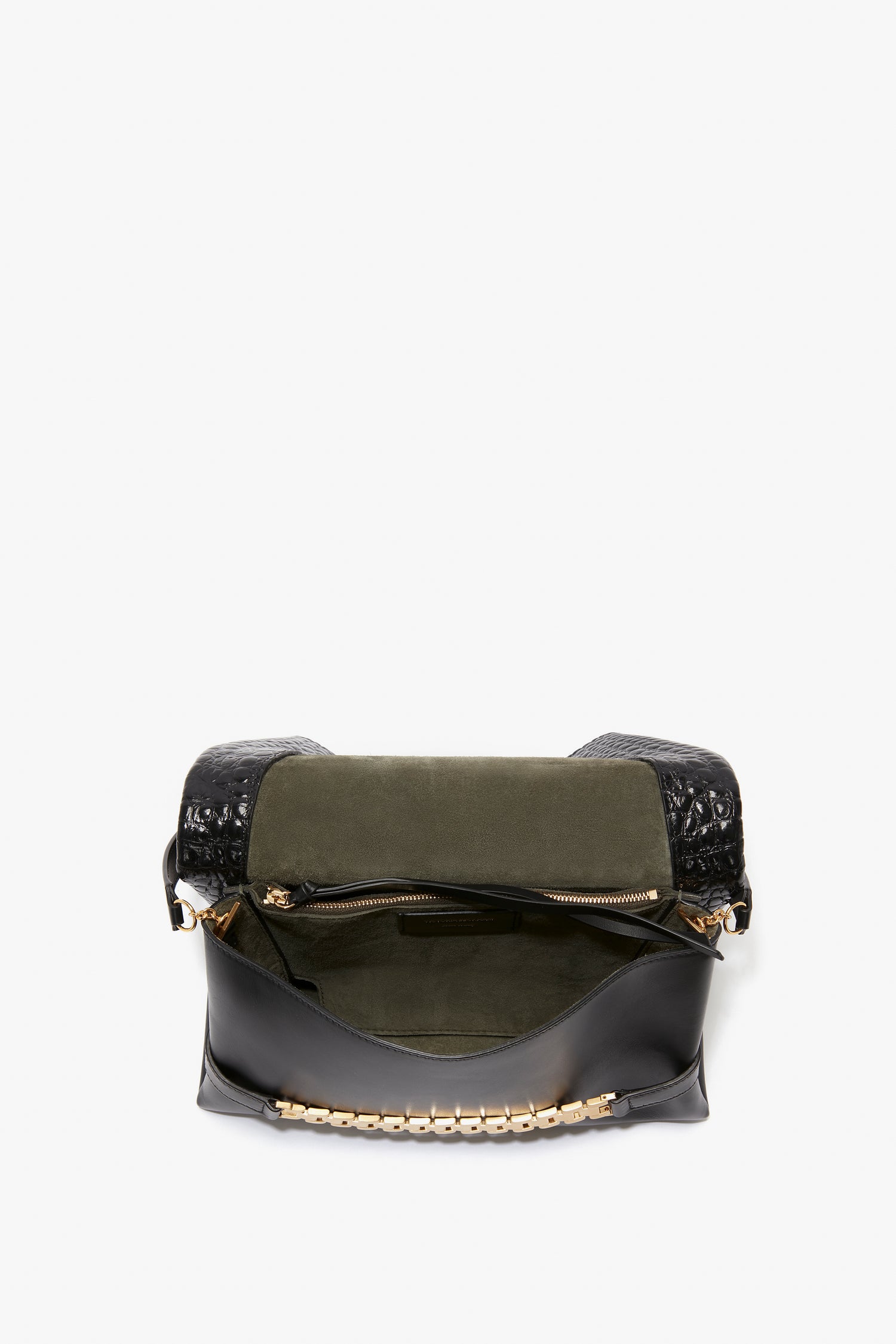 Croc-Effect Chain Strap Crossbody Bag - Black