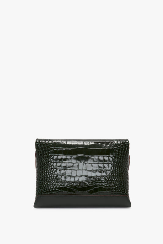 Chain Pouch With Strap In Dark Forest Croc-Effect Leather