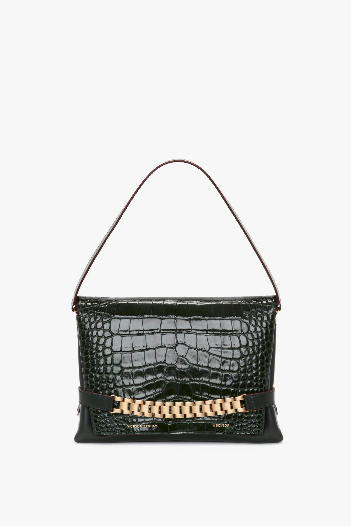 Chain Pouch With Strap In Dark Forest Croc-Effect Leather