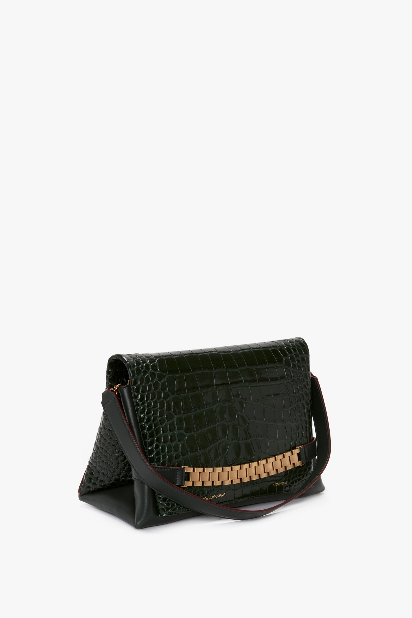 Chain Pouch With Strap In Dark Forest Croc-Effect Leather