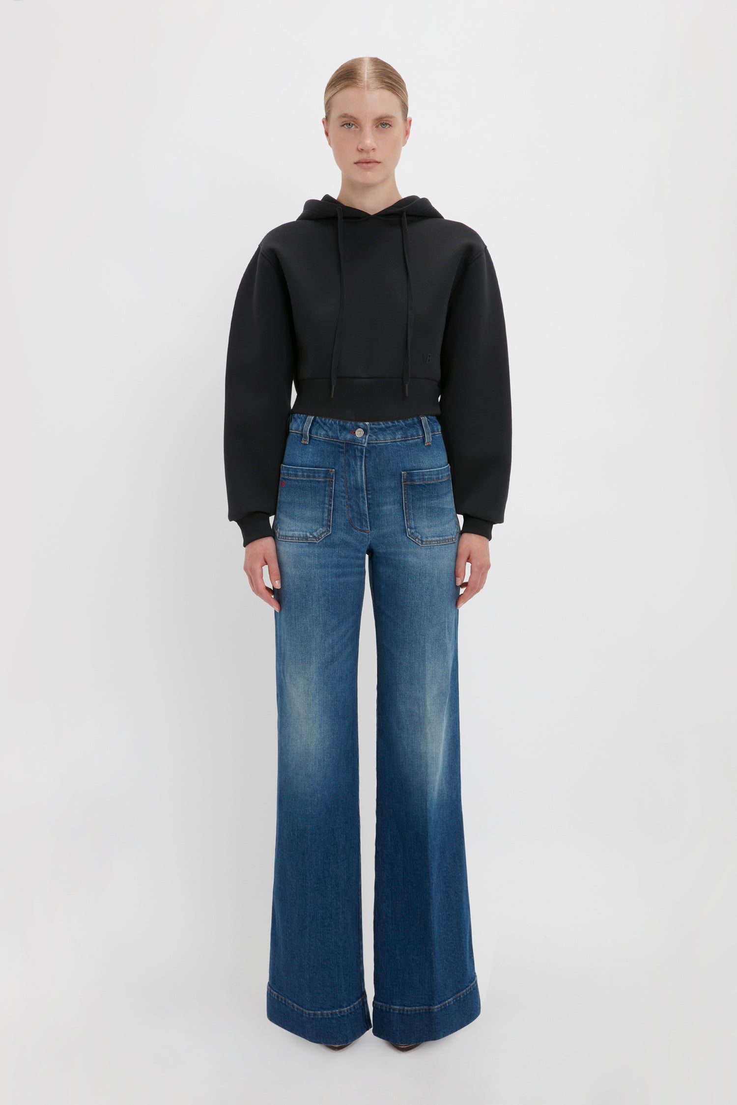 Cropped Neoprene Hoodie In Black Victoria Beckham UK