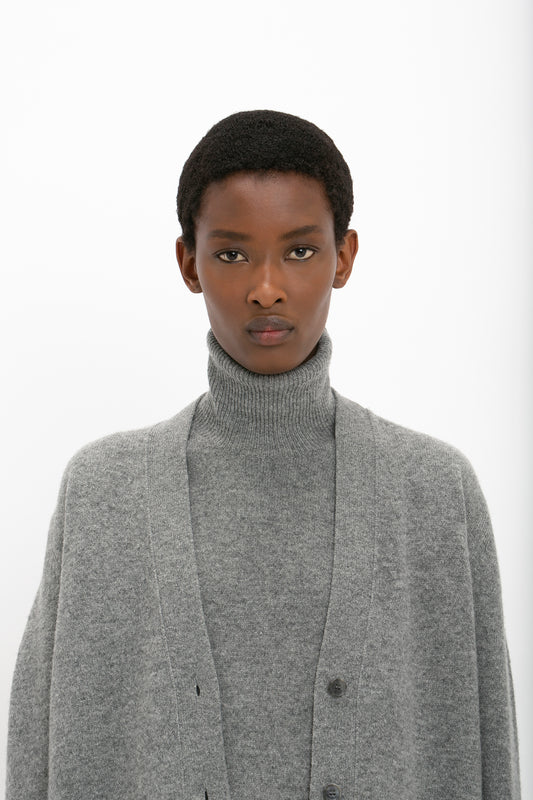 Double Layer Cardigan In Grey Melange