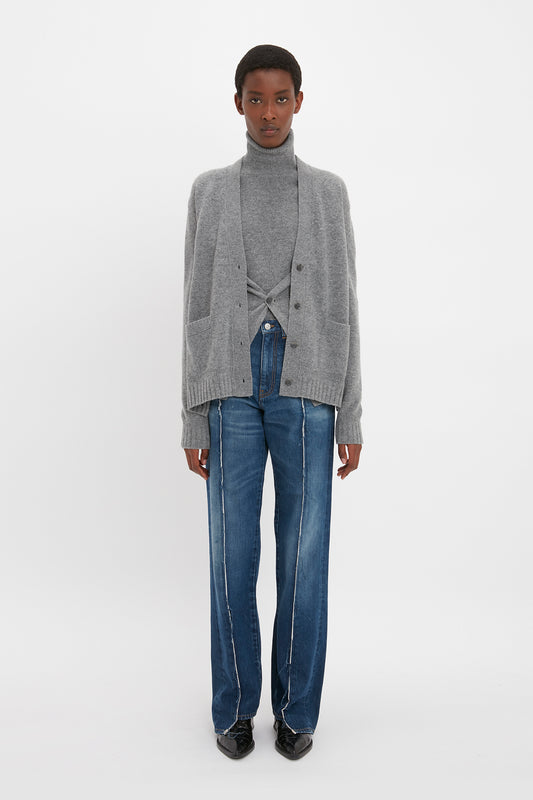 Double Layer Cardigan In Grey Melange