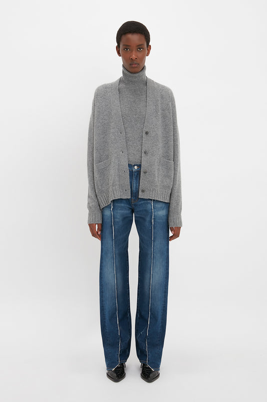 Double Layer Cardigan In Grey Melange