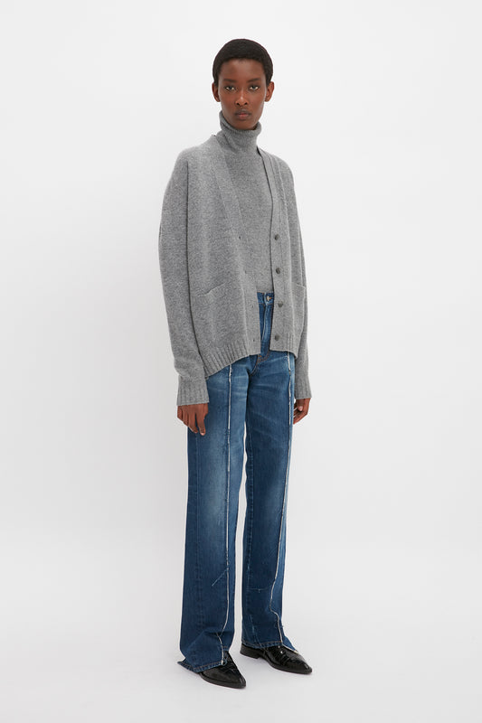 Double Layer Cardigan In Grey Melange