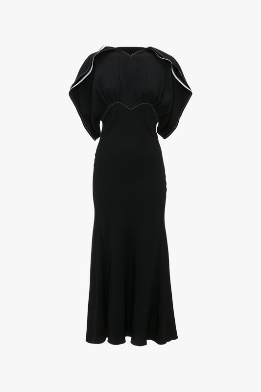 Drape Sleeve Midi Dress In Black