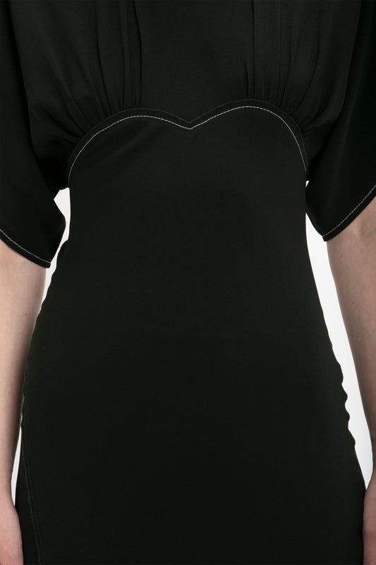 Drape Sleeve Midi Dress In Black
