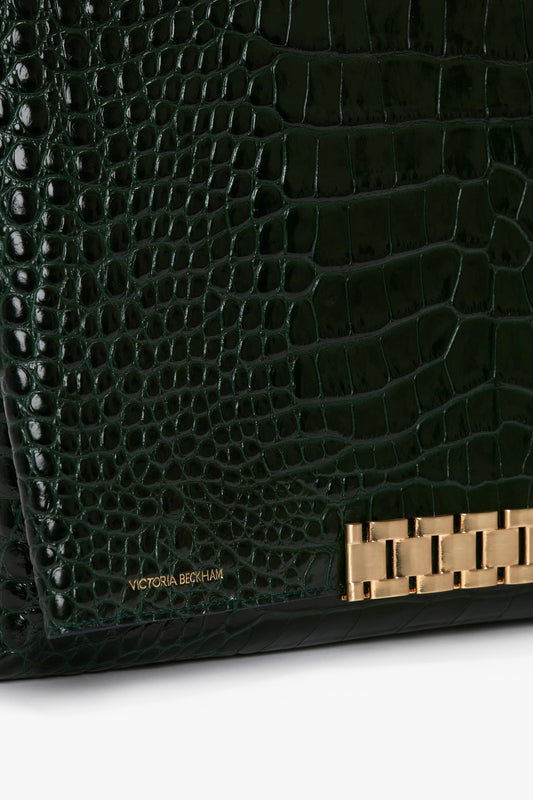 Jumbo Chain Pouch in Dark Forest Croc-Effect Leather