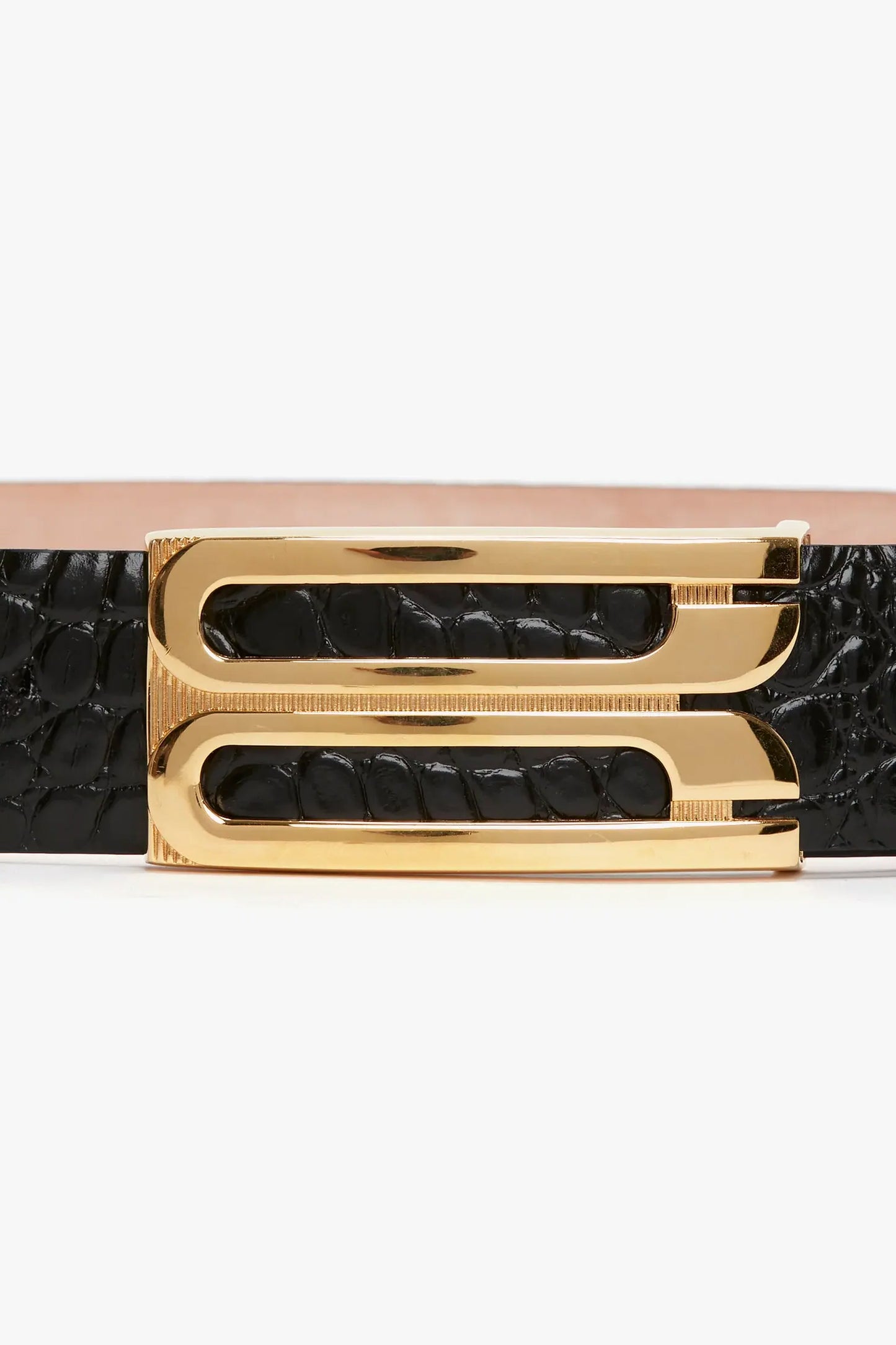 Jumbo Frame Belt In Black Croc Embossed Calf Leather Victoria Beckham UK