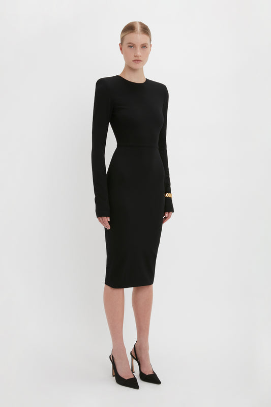 Long Sleeve T-Shirt Fitted Dress In Black