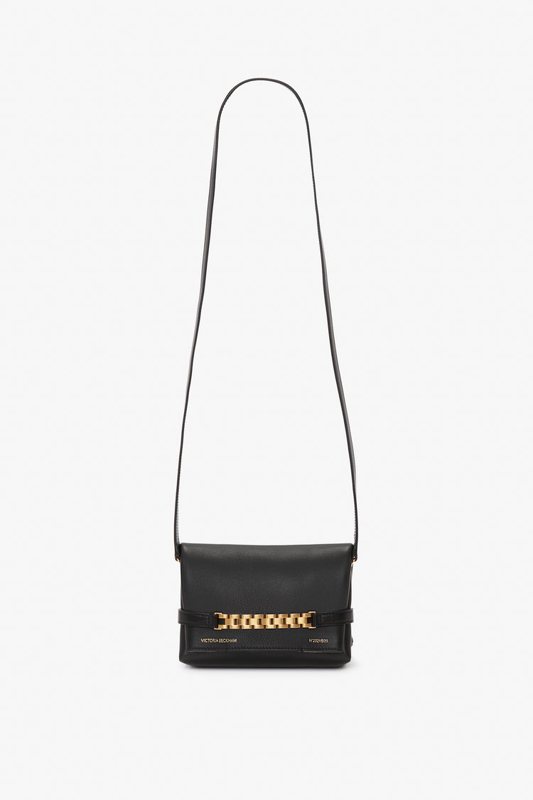 Mini Pouch With Long Strap In Black Leather