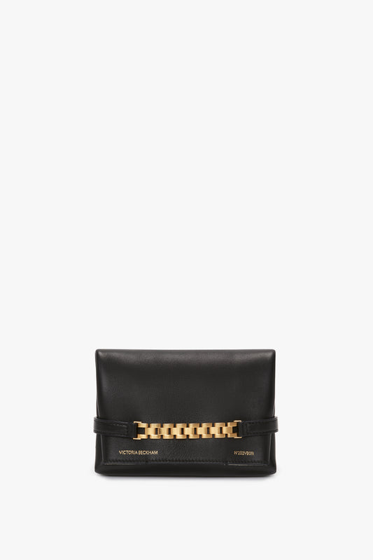 Mini Chain Pouch With Long Strap In Black Leather