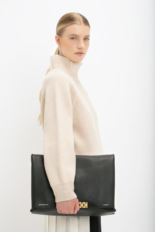 Oversized Polo Neck Jumper In Cream