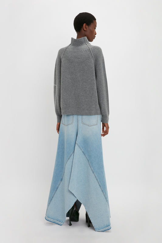 Oversized Polo Neck Jumper In Grey Melange