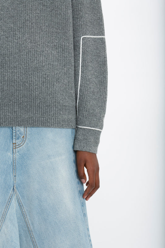 Oversized Polo Neck Jumper In Grey Melange