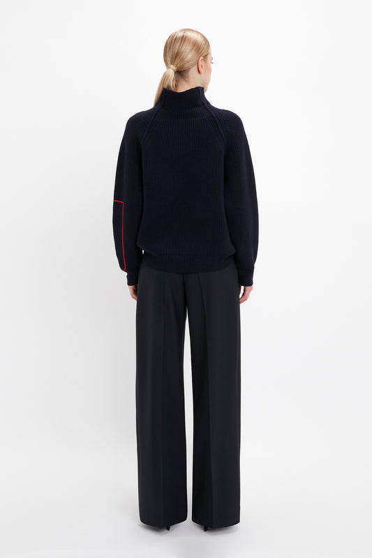 Oversized Polo Neck Jumper In Navy