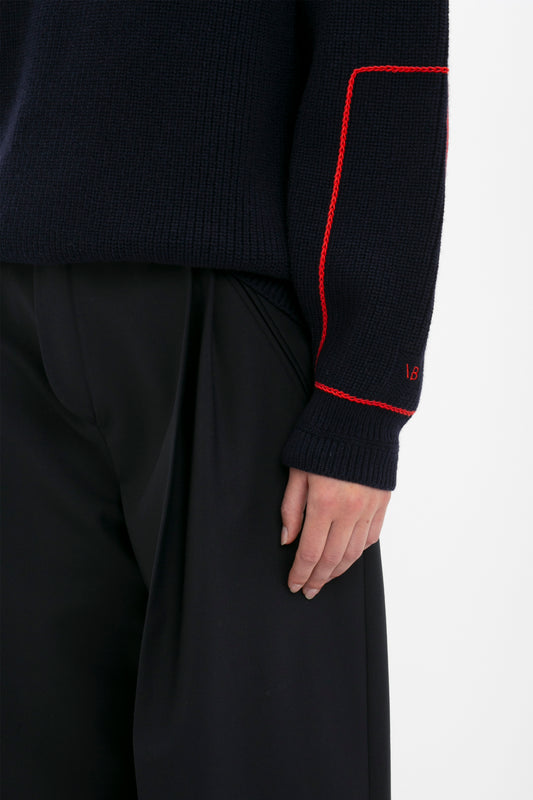 Oversized Polo Neck Jumper In Navy