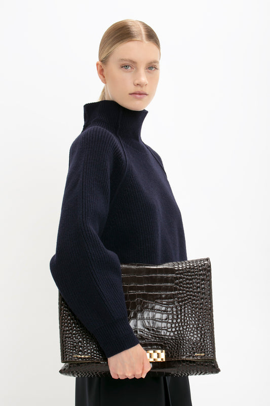 Oversized Polo Neck Jumper In Navy