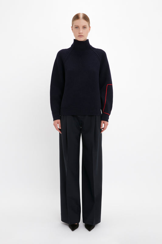 Oversized Polo Neck Jumper In Navy