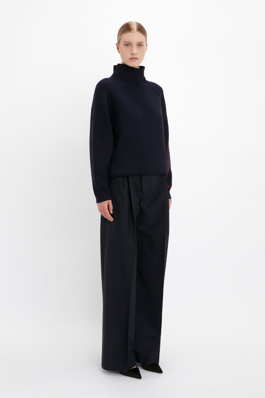 Oversized Polo Neck Jumper In Navy