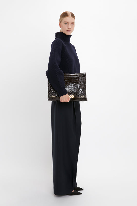 Oversized Polo Neck Jumper In Navy