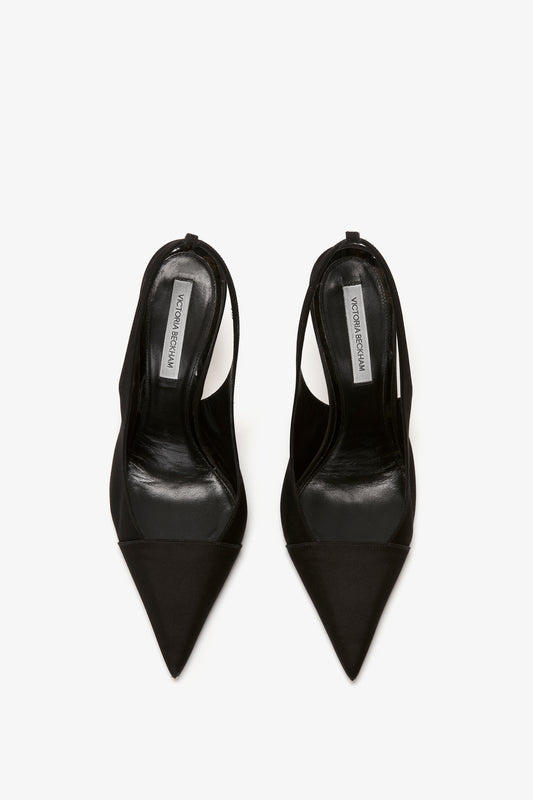 Pointy Toe Satin Sling Back Pump In Black