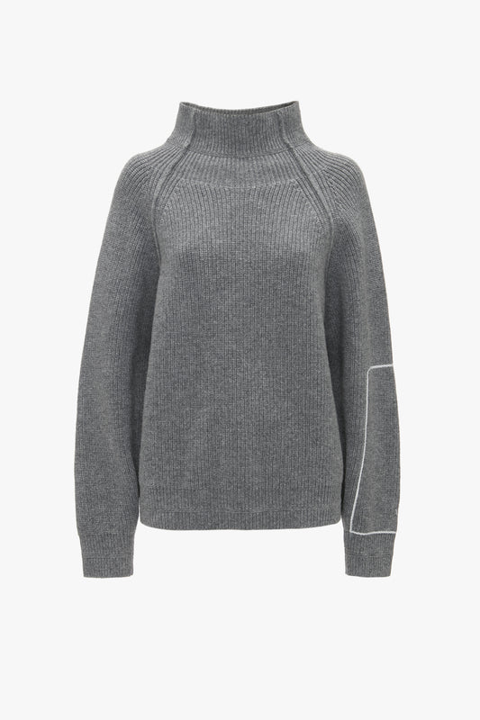 Oversized Polo Neck Jumper In Grey Melange