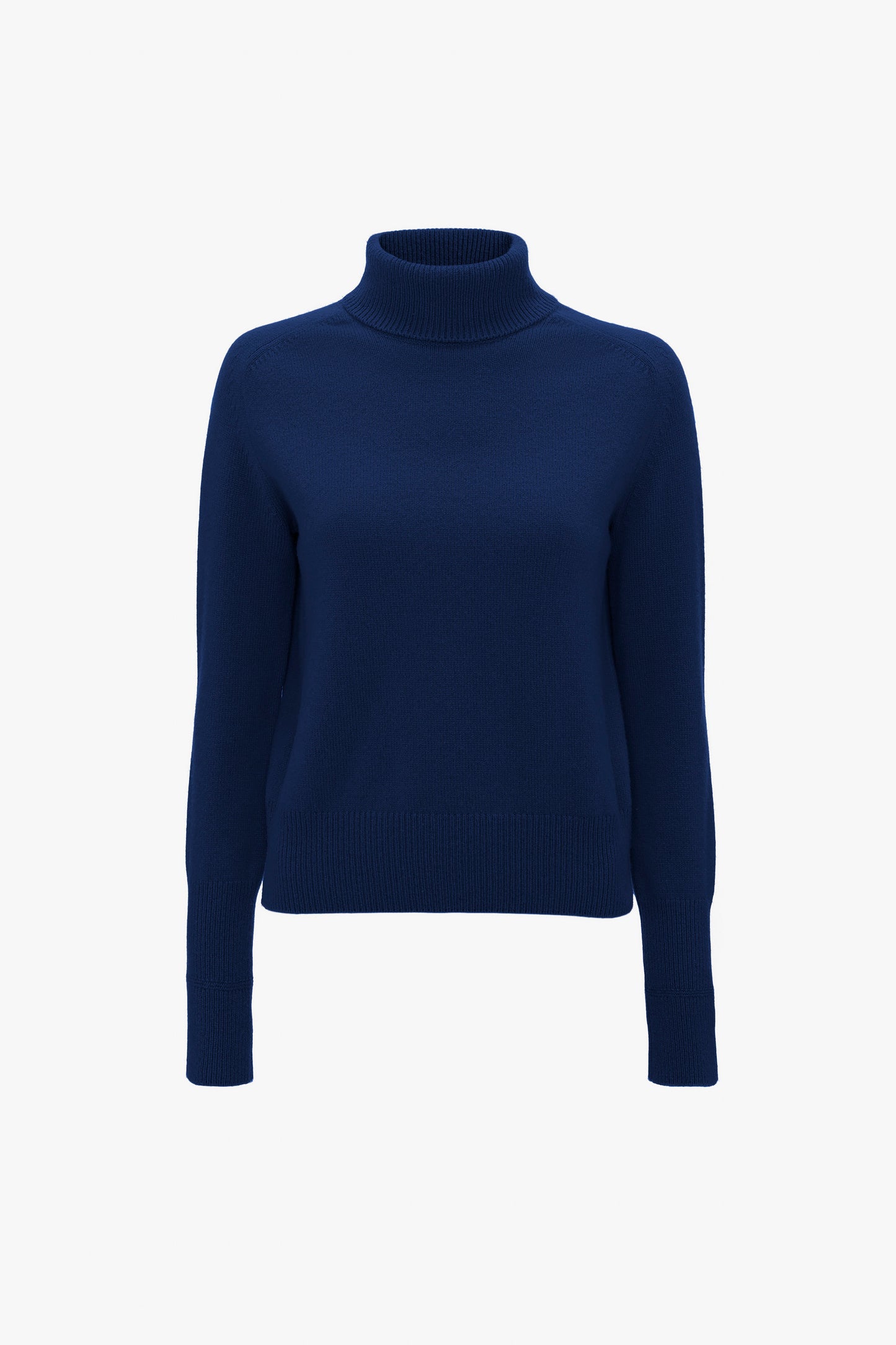 A Polo Neck Jumper In Navy by Victoria Beckham, with a regular fit and textured knit, displayed on a plain white background.