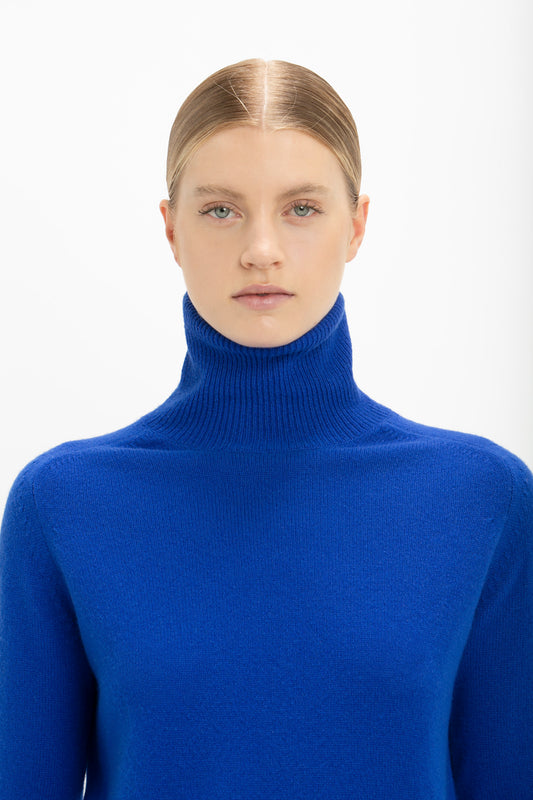 Polo Neck Jumper In Sapphire Blue
