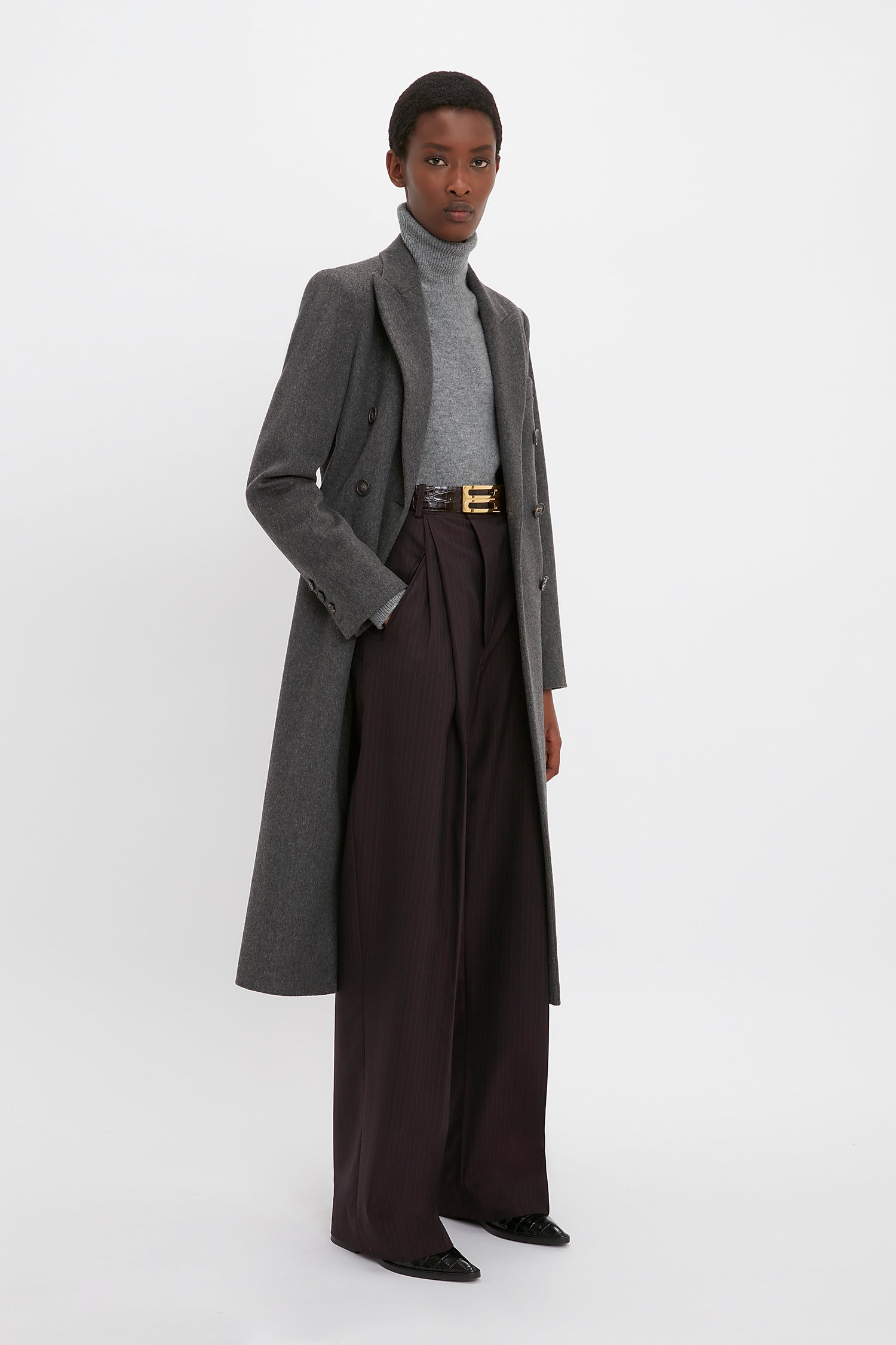 Tailored Slim Coat In Grey Melange Victoria Beckham UK