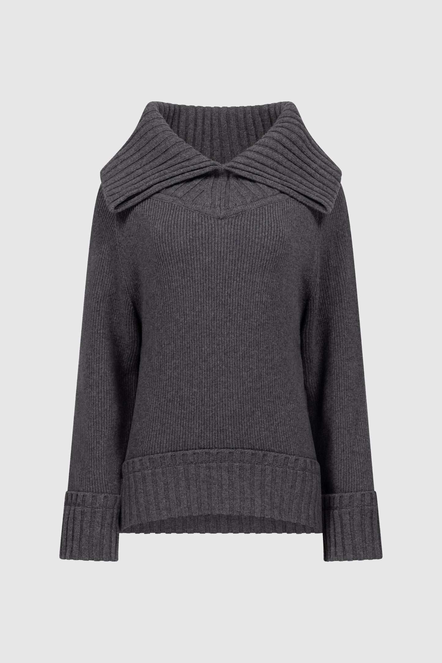 Wide Collar Jumper In Dark Grey