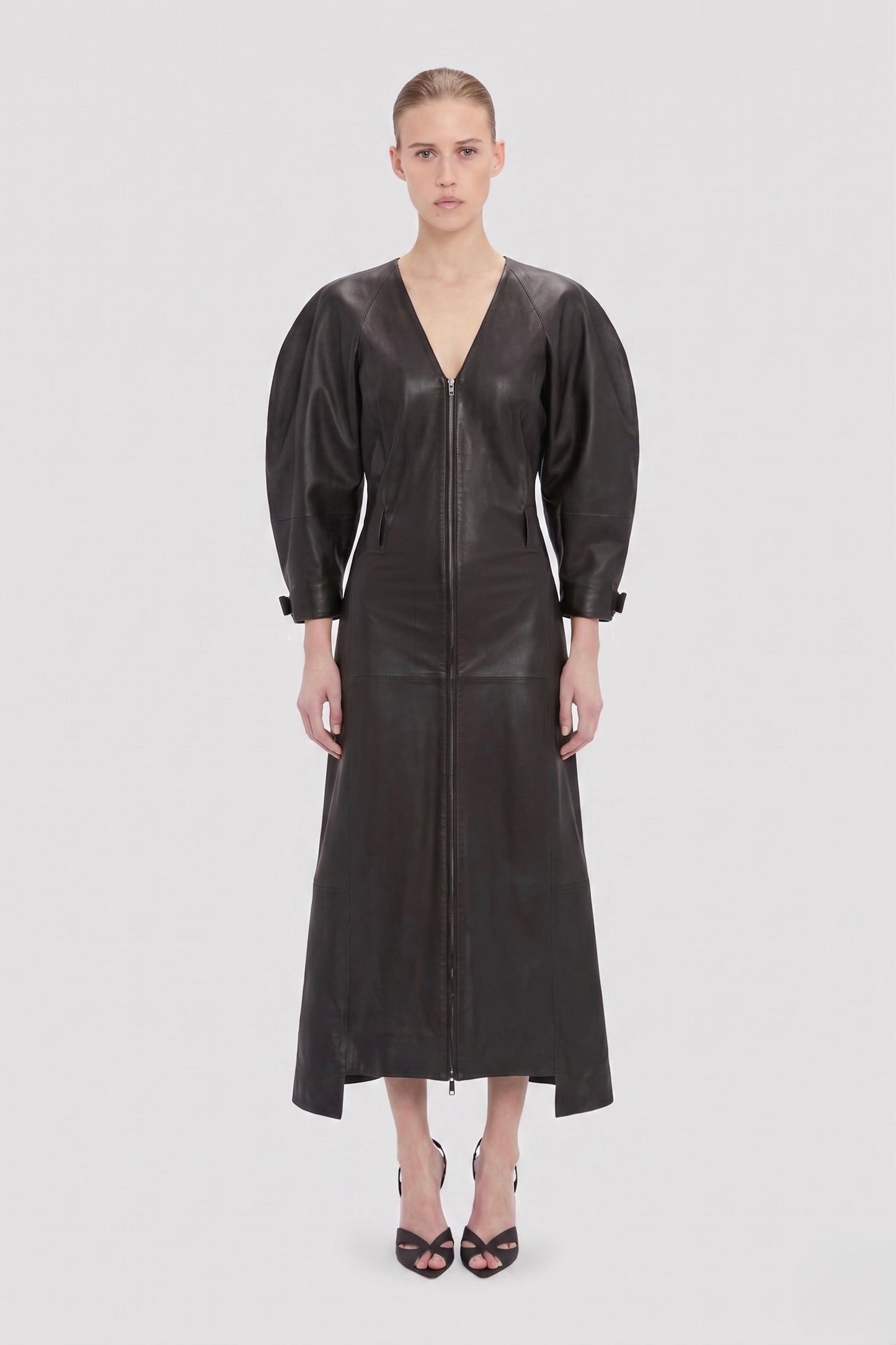 Dolman Leather Dress In Dark Brown
