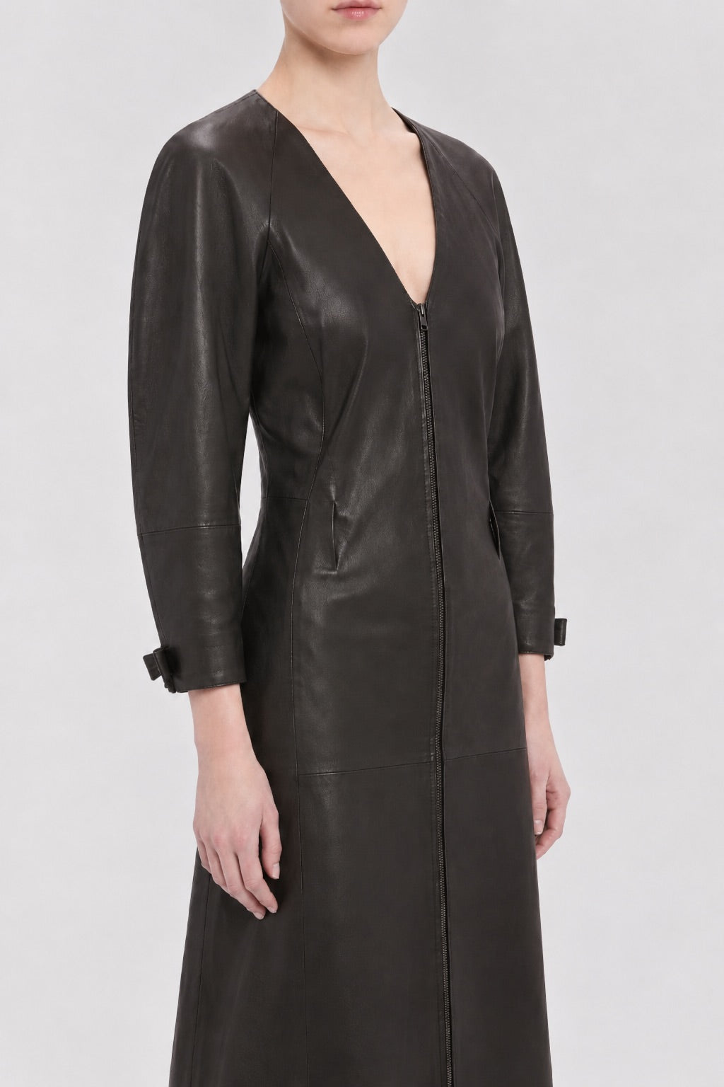 Dolman Leather Dress In Dark Brown