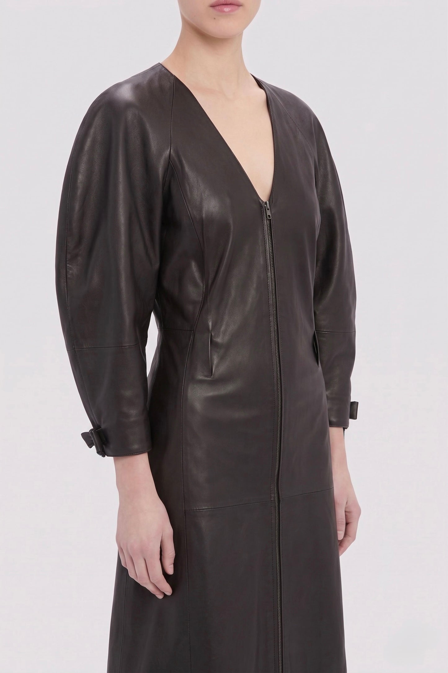Dolman Leather Dress In Dark Brown