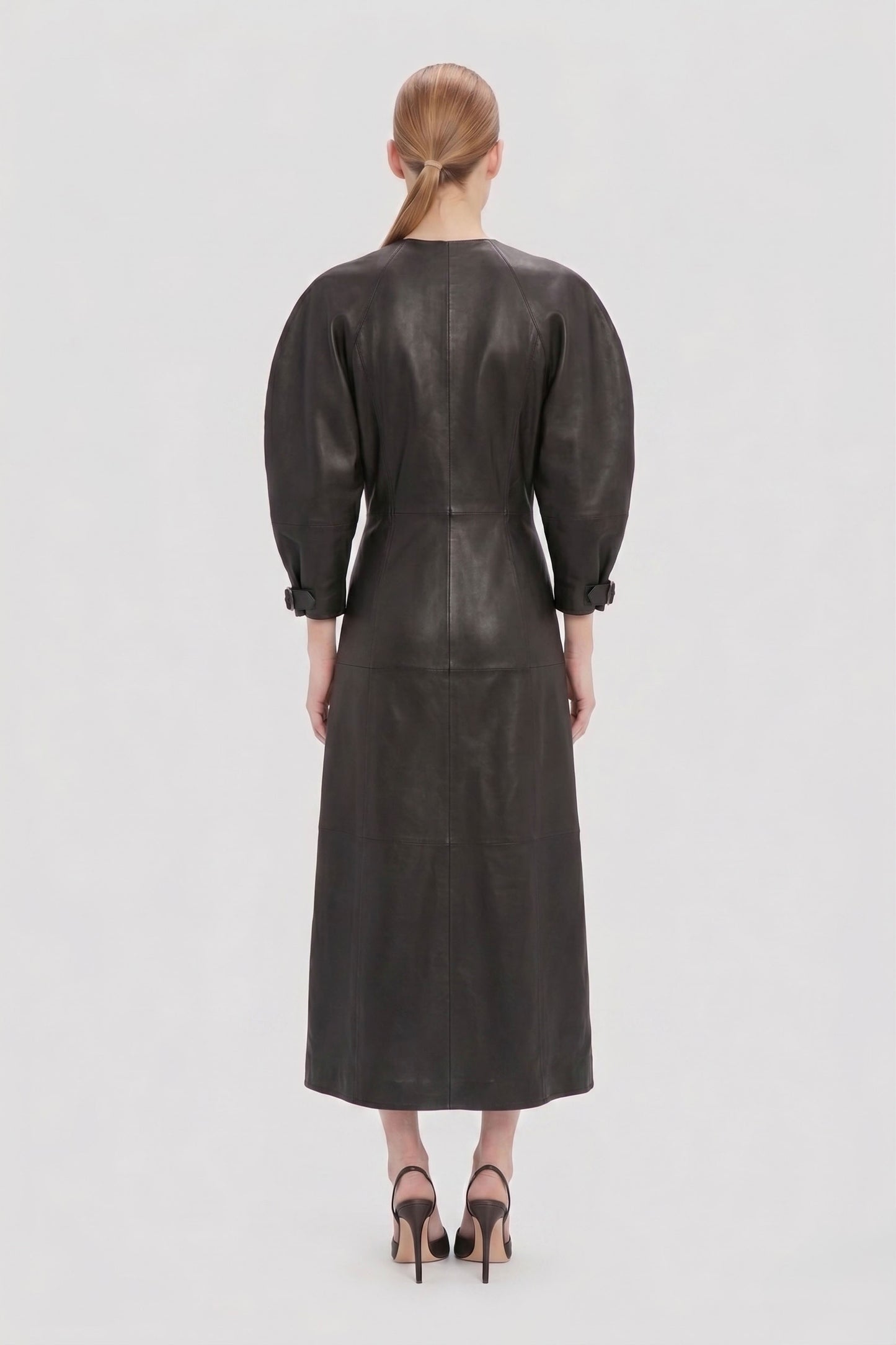 Dolman Leather Dress In Dark Brown
