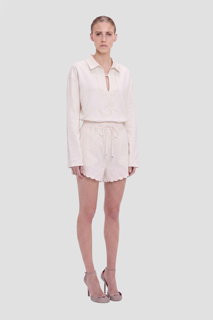 Embroidered Mini Short In White